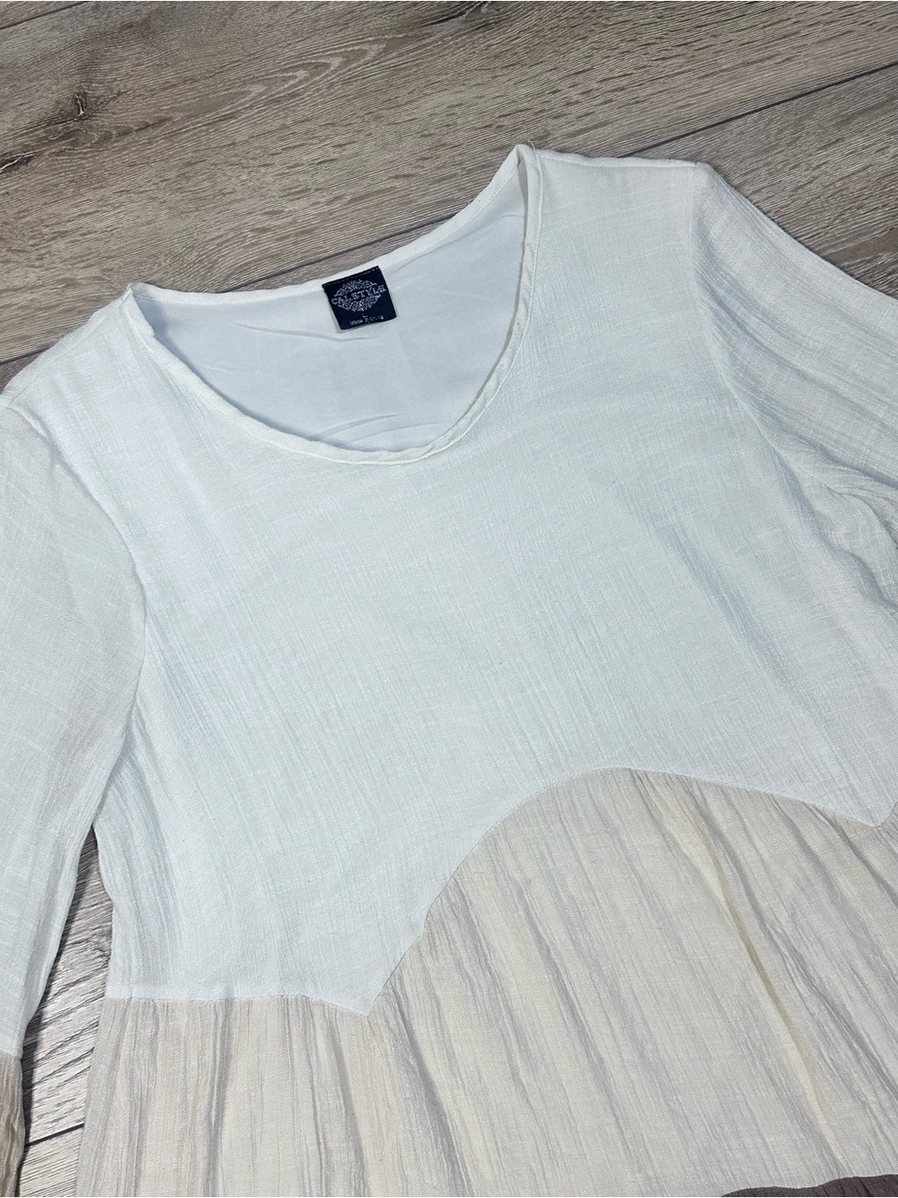 Calstyle Boho Tiered Colorblock Tunic Top Crochet Trim Bell Sleeves - Picture 8 of 13